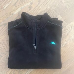 Tommy Bahama Black Quarter-Zip Pullover with Teal Stitching